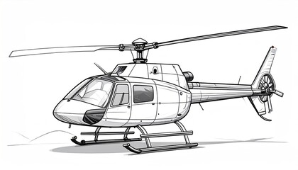 Detailed line drawing of a helicopter in flight.