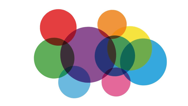 A colorful and abstract arrangement of overlapping translucent circles creating a vibrant pattern