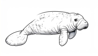 Detailed Manatee Illustration - A Gentle Giant of the Sea.