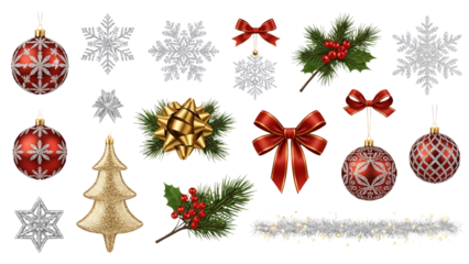 Festive Christmas ornaments and decorative baubles collection.