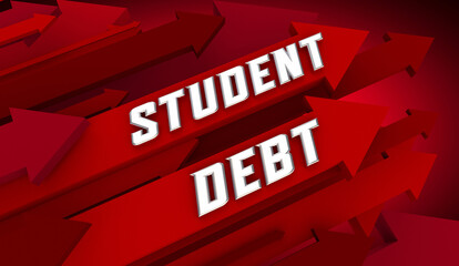 Student Loan Debt Arrows Rising Defaults Increasing Bankruptcy 3d Illustration