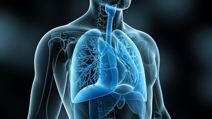 Transparent Human Torso with Visible Respiratory System and Internal Organs