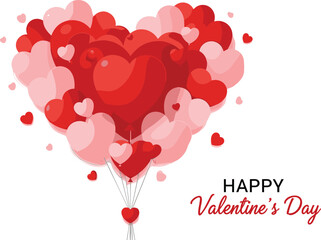 Happy Valentines Day Typography with Red Heart Balloons, Hanging Paper Hearts, and Layered Paper Cut Background, Romantic Greeting Card for Love Celebration