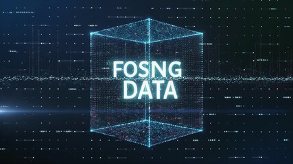 Futuristic data visualization with glowing cube and digital background