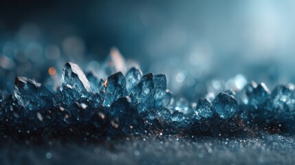 Close up view of blue ice crystal structure in perfect form