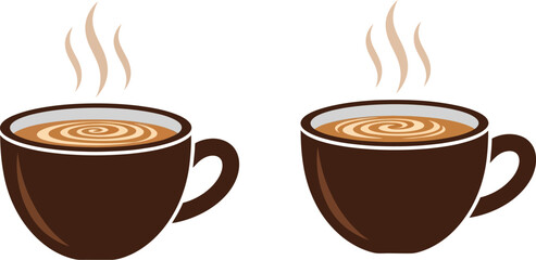 Obraz premium Two steaming cups of coffee side by side on transparent background