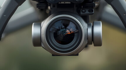 Extreme close up of professional drone camera lens and gimbal mechanism