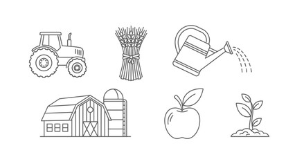 Collection of farm and agriculture related line art icons for design and illustration © Alfa