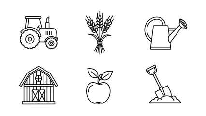 Collection of farming and gardening icons representing agriculture and rural life