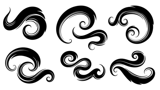 Collection of elegant black decorative swirls and flourishes on a white background abstract design