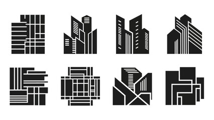 Obraz premium Collection of Modern Abstract City Skyline and Architectural Building Icons