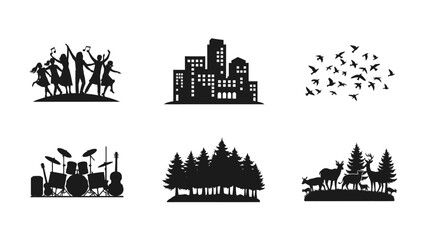 Diverse Silhouette Collection Celebrating Life Nature Music and Urban Landscapes