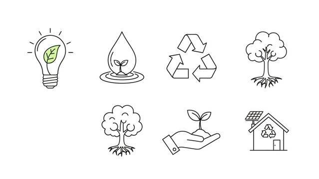 Eco-friendly icons representing sustainability and environmental awareness for a greener planet - Powered by Adobe