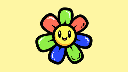 Cartoon Flower with Colorful Petals and a Smiling Face.