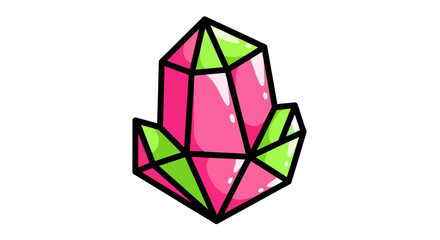 Stylized Pink and Green Crystal Formation with Black Outline.