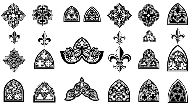 Gothic Architectural Elements and Heraldic Symbols for Design and Decoration