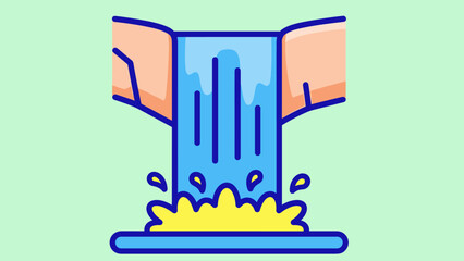 Stylized Waterfall Illustration with Rocks and Splashing Water.