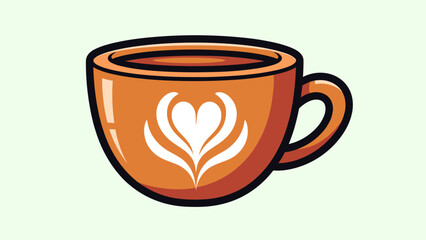 Stylized Coffee Cup with Heart Latte Art Illustration.
