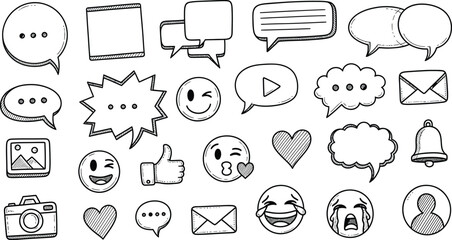 Artistic Social Media Doodles with Camera, Image, Mail, and Expressive Face Stickers