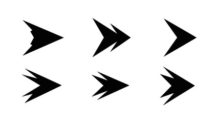 A collection of sharp, geometric black arrows pointing to the right on a white background