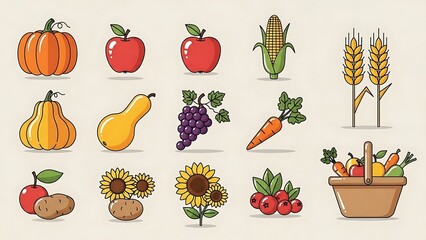 Assorted Fruits and Vegetables in Basket.