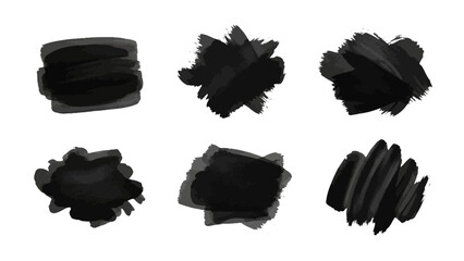 Abstract black brush stroke paint splatters on a white background