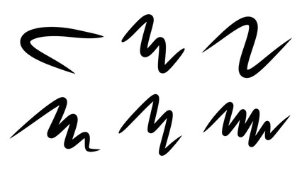 Abstract Black Swirls and Wavy Lines Isolated on White Background Graphic Elements