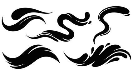 Abstract Black Water Wave Swirls And Splashes Vector Graphics