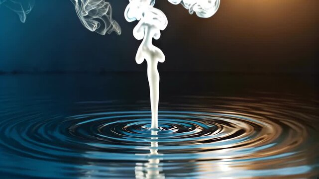 Liquid drips onto the water surface to create a smoke effect