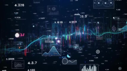 Dynamic data visualization with graphs and charts on futuristic interface - Powered by Adobe