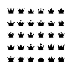 Crown symbols. Set of black crown icons. Black crown sign collection. Big collection quolity crowns. Crown icon set. Collection of crown silhouette.