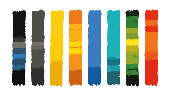 Acht handgemalte vertikale Farbstreifen mit Farbverl&auml;ufen und Textur, perfekt als transparente Designelemente f&uuml;r kreative Projekte.