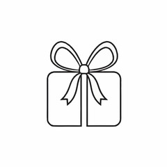 Simple line art illustration of a gift box with a bow.