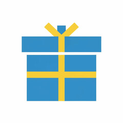 Blue gift box with yellow ribbon on white background.