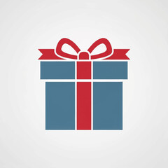 Blue gift box with red ribbon and bow on white background.