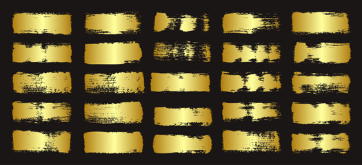 Golden brush strokes, lines, ink smudges, hand-drawn scribble shapes. Handmade sketchy marks, acrylic stains, charcoal streaks. Paint textures, dry brush effect. Marker underline. Vector illustration