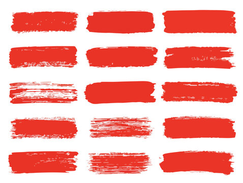 Set di pennellate rosse artistiche e testurizzate, ideali per elementi grafici, sfondi grunge o evidenziazioni creative.