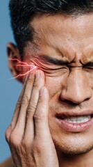 Man Experiencing Intense Pain in Eye with Dramatic Lightning Effect
