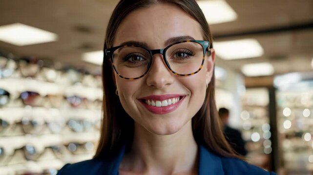 Close-up of a woman wearing glasses smiling