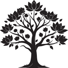  Sacred Lotus Tree Silhouette Vector Illustration