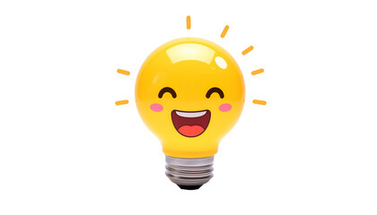 Animated, smiling, glowing yellow lightbulb, radiating light, on a black background