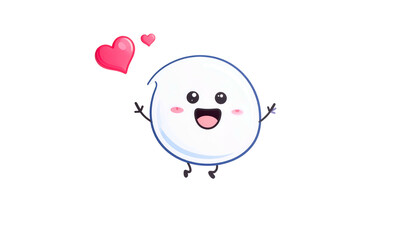 Smiling white character with arms outstretched, hearts float above. Black background