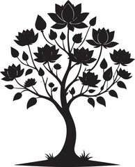 Obraz premium Sacred Lotus Tree Silhouette Vector Illustration