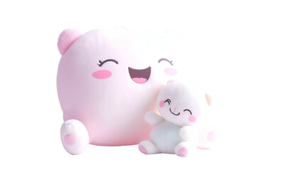 Two pink cartoon bears, smiling, hugging. One larger, one smaller. Black background