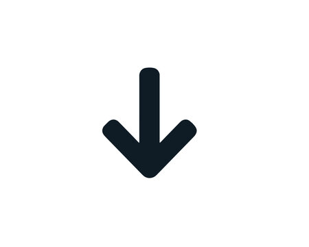 Icona freccia nera minimalista che indica il basso, perfetta per download, scorrimento e navigazione web, con sfondo trasparente.