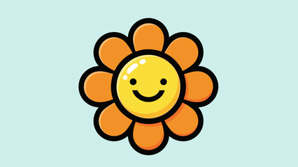 Cheerful Cartoon Flower with Smiling Face and Orange Petals.