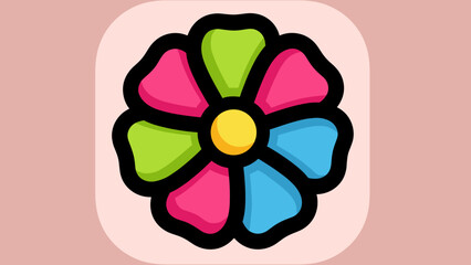 Colorful Flower with Pink, Green, and Blue Petals Illustration.