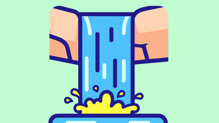 Cartoon Waterfall Illustration with Splashing Water and Rock Formations.