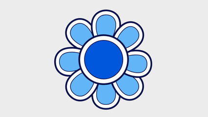 Stylized Blue Flower with Black Outline and White Accents.