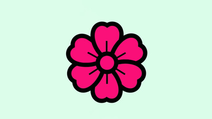 Naklejka premium Vibrant Pink Flower with Black Outline on Light Green Background.